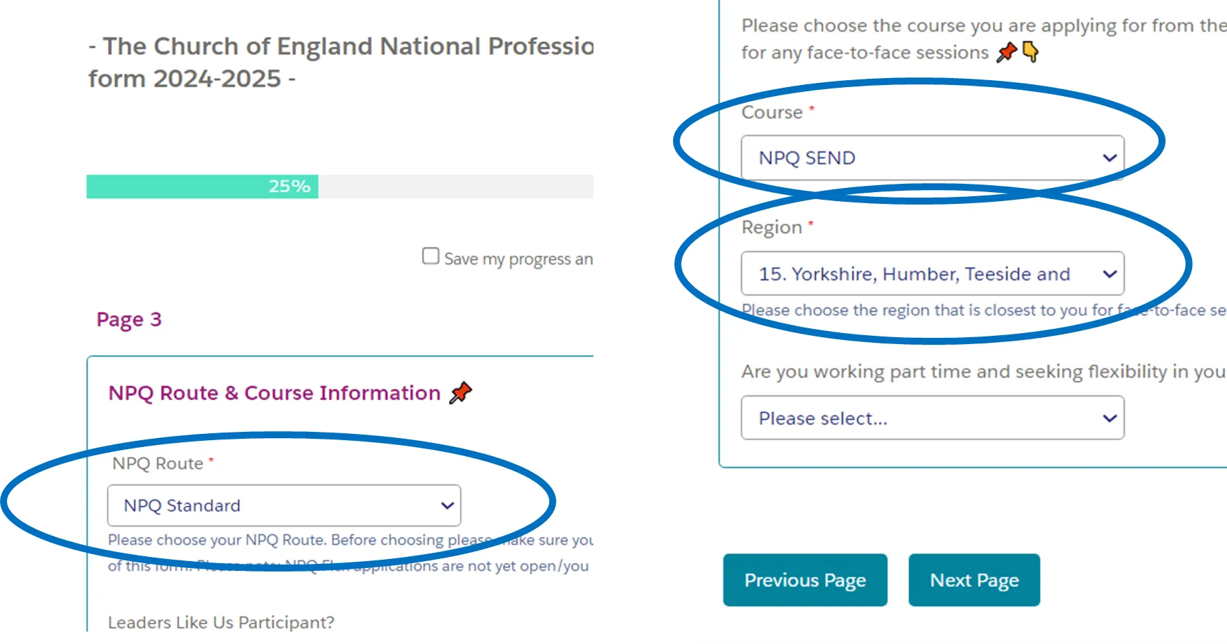 Image showing areas of the NPQ application form and how to complete it for the Leeds Trinity course and the.