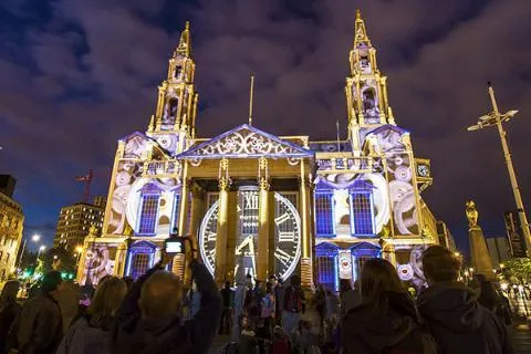 Leeds City Hall during the Light Night festival.