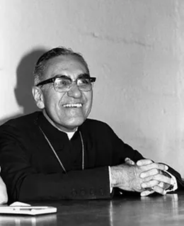 Black and white photograph of Archbishop Oscar Romero.